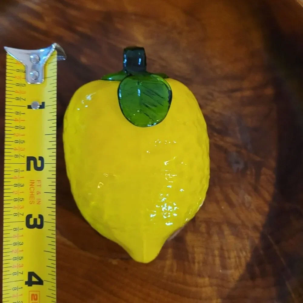 Vintage Hand Blown Art Glass Lemon Murano Style Paperweight Decorative Fruit